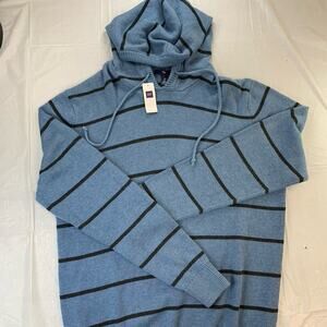 NWT Gap Hooded Sweater Large Blue,Navy Blue Striped Knit Long Sleeve Mens